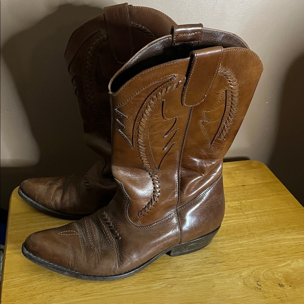 😄Leather Cowboy Boots (12” Heel To Toe) 9.5? No Size Visible